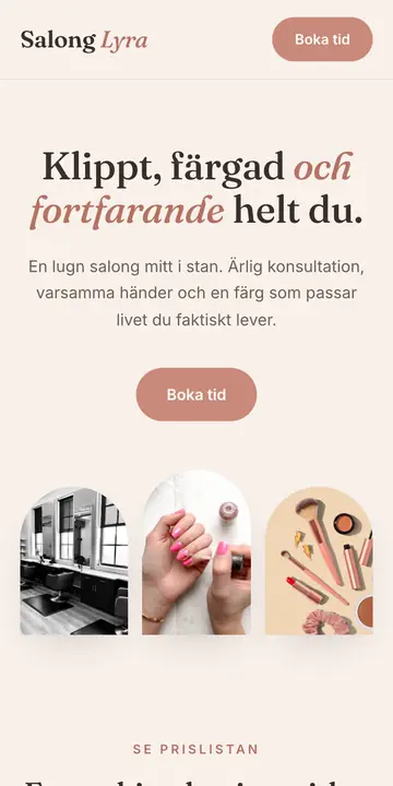 Exempel: hemsidan för Salong Lyra i mobilen